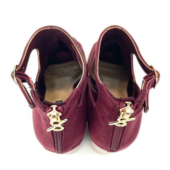 Parker & Sky Mila Open Toe Bootie/Ankle Boot Sz 9 Burgundy Faux Suede Adjustable - Picture 12 of 16